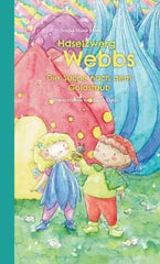 Buntes Kinderbuchcover mit Haselzwerg Webbs und Freundin, fantasiereiche Illustration, magische Natur