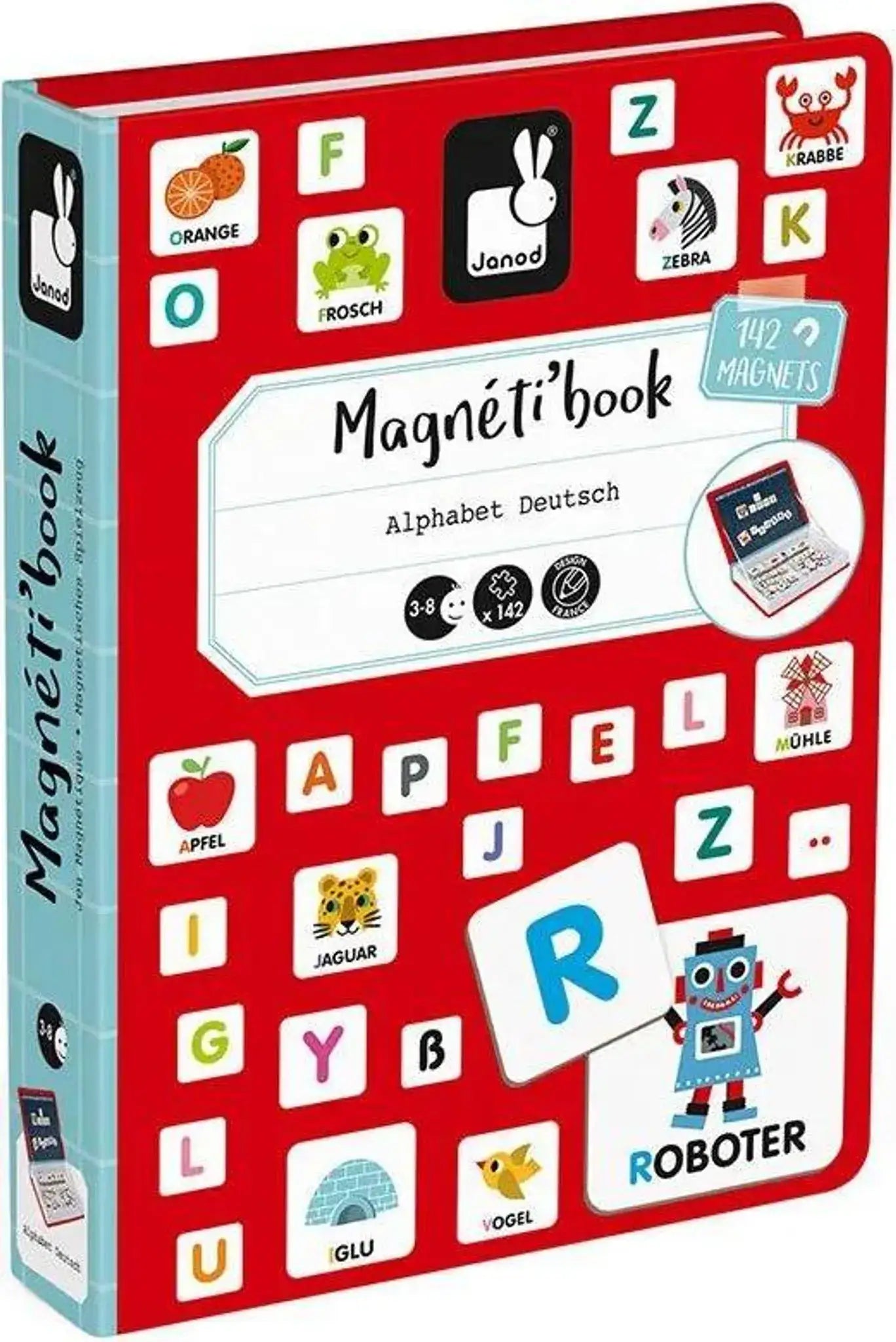 Magnéti'book Alphabet Deutsch mit 142 Magneten für Kinder 3-8 Jahre, lernendes Spielzeug mit Buchstaben & Bildern