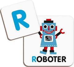 Buchstabe R und Roboter Bildkarte für kindgerechtes Lernen und Alphabet-Spielzeug