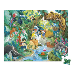 Bunter Dschungel-Puzzle mit Kindern, Tieren und Wasserfall – nachhaltiges Spielzeug für Kinder