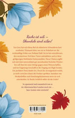 Buchcover mit blauen und orangefarbenen Blumen, romantischer Text über Iris Grey und viktorianisches London