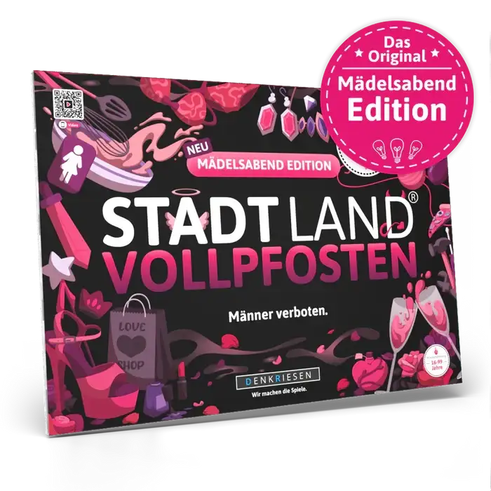 STADTLAND VOLLPOSTEN Mädelsabend Edition – nachhaltiges Gesellschaftsspiel mit pinken Motiven und Party-Accessoires