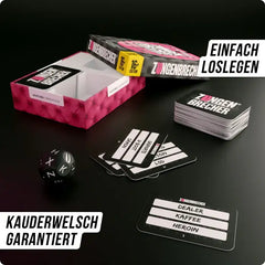 Zungenbrecher-Spiel mit Karten und Würfel, ideal für Erwachsene und Partys