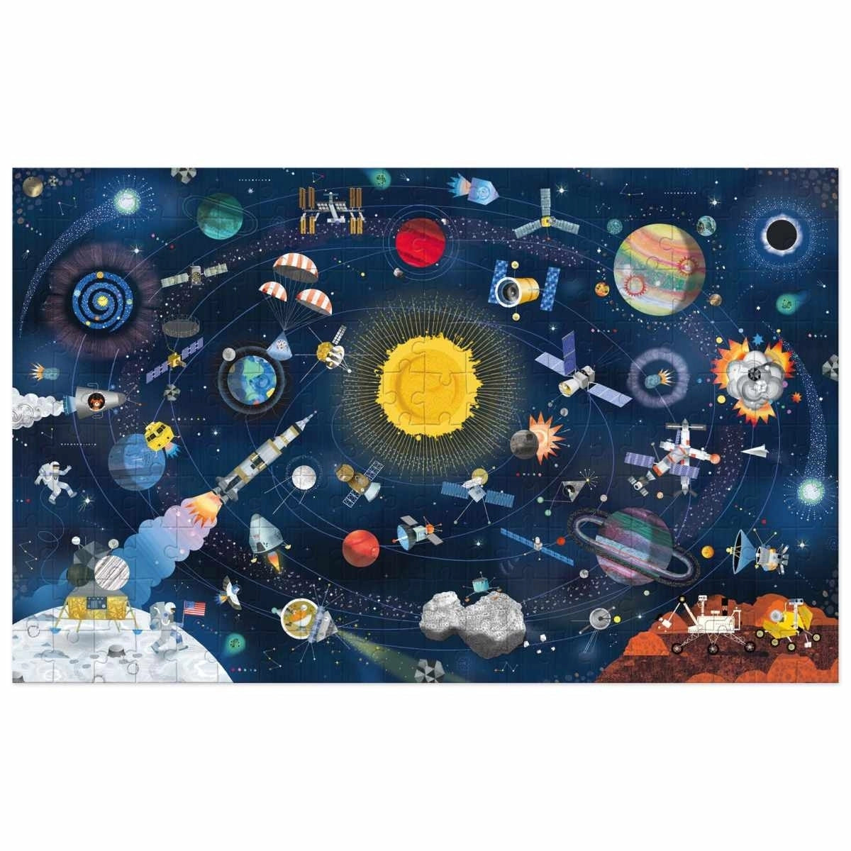 Bunter Weltraum-Puzzle mit Planeten, Raketen und Astronauten für Kinder
