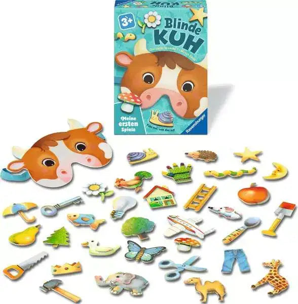 Blinde Kuh Spiel mit bunten Holzfiguren für Kinder ab 3 Jahren, nachhaltiges Lernspielzeug