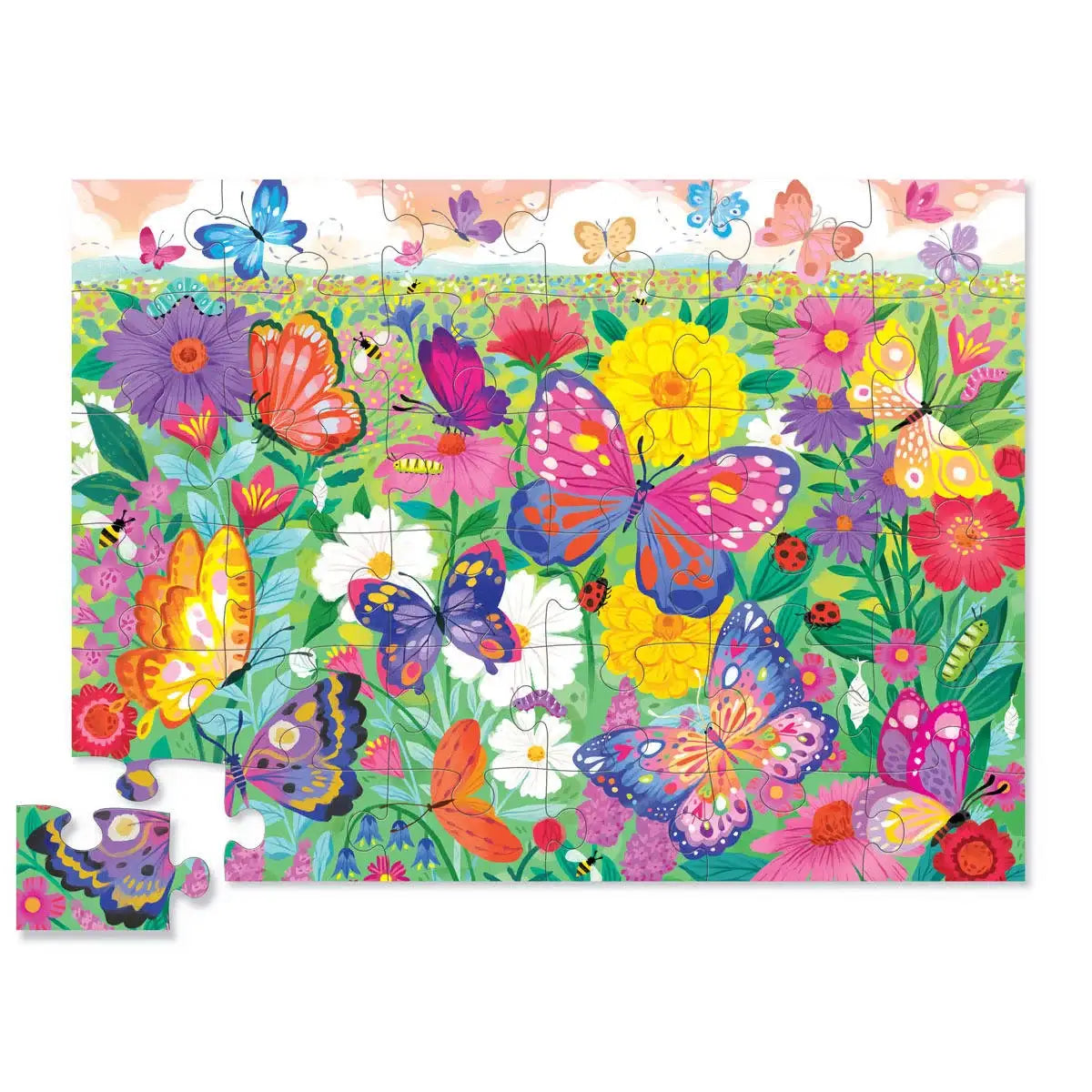 Bunte Schmetterlinge & Blumen Puzzle für Kinder, nachhaltiges Spielzeug mit farbenfroher Naturmotiv