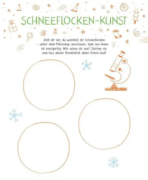 Schneeflocken-Kunst Bastelvorlage mit Mikroskop & Kreisen für kreatives Zeichnen und Winterbasteln
