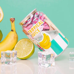 Tropical Juice DIY Bastelkit mit bunten Bändern, Banane, Zitrone und Eiswürfeln für kreatives Kinderbasteln