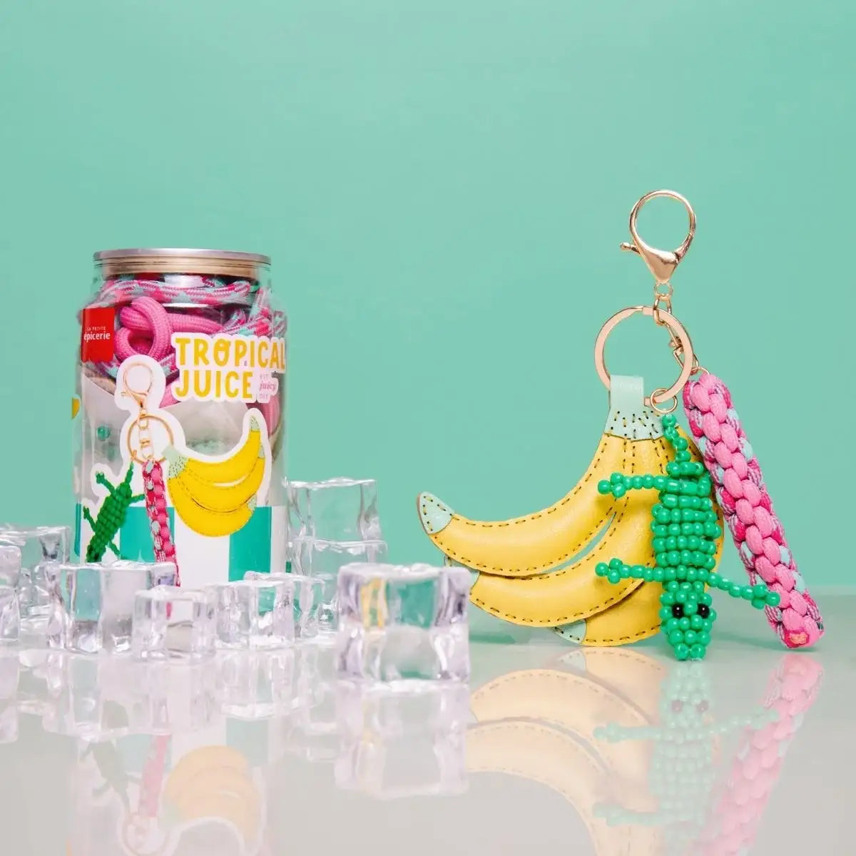 Bananen-Schlüsselanhänger mit Perlenkrokodil und DIY-Tropical-Juice-Set, bunt & kinderfreundlich