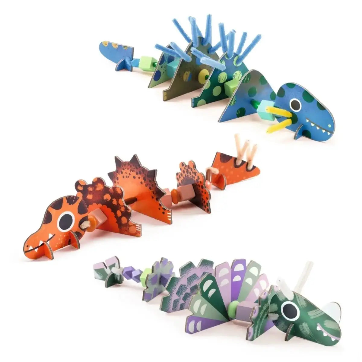 Bunte Holz-Dinosaurier-Spielzeug mit beweglichen Gliedern, nachhaltig & kindgerecht für kreatives Spielen