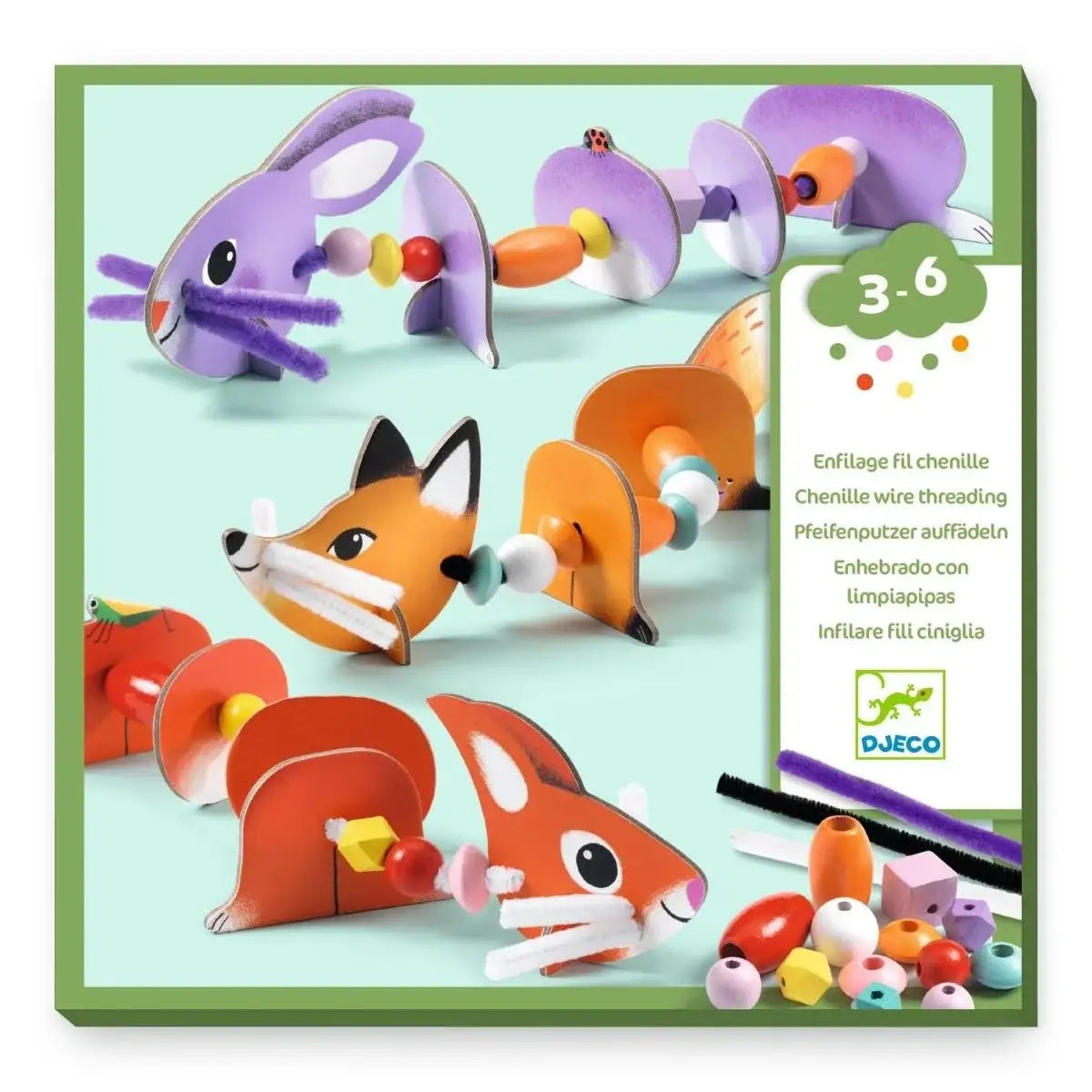 Bunte Tierfiguren zum Auffädeln für Kinder 3-6 Jahre, nachhaltiges Spielzeug mit Holzperlen