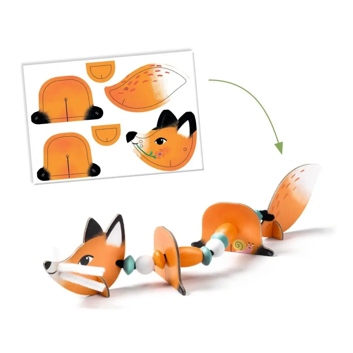 Bastelset Fuchs aus Pappe mit Holzperlen, nachhaltiges Spielzeug für Kinder zum Selbermachen