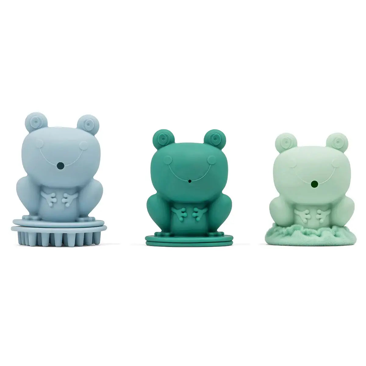 Drei niedliche Frosch-Spielzeugfiguren in Blau, Grün und Mint für Babys und Kleinkinder, ideal als Badespielzeug oder Geschenk