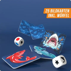 Bildkarten mit Hai, Delfin und Drache, inkl. Würfel für nachhaltiges Kinderspielzeug