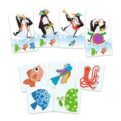 Bunte Kinderkarten mit Pinguinen, Fischen und Oktopus – nachhaltiges Spielzeug für kreative Spiele