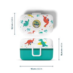 Kinder Brotdose mit Dinosaurier-Motiv, türkis-weiß, Lunchbox kunstundspiel München