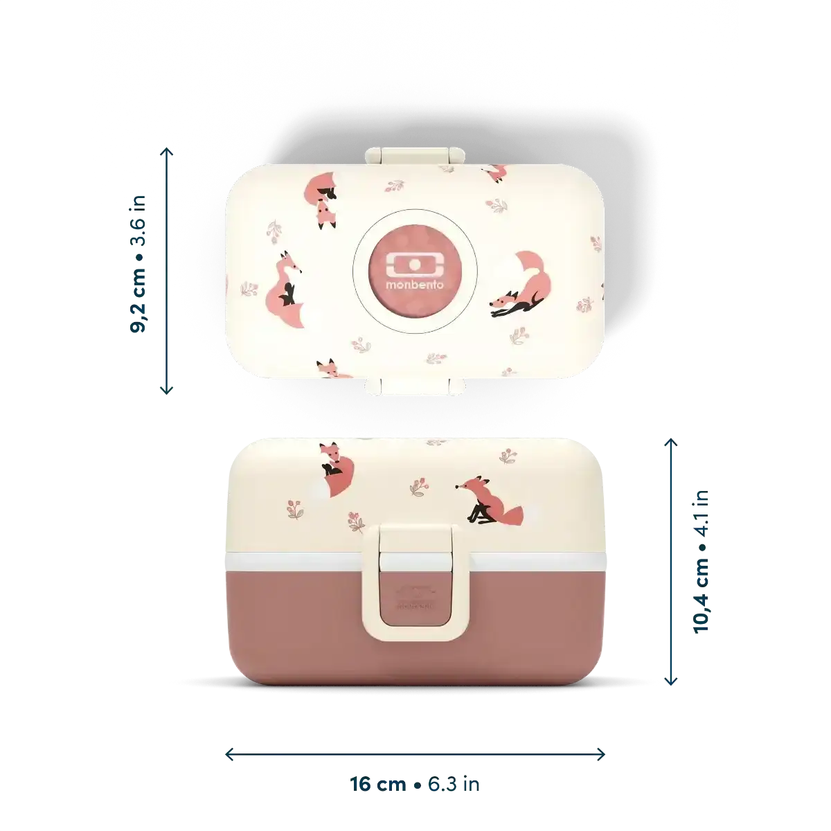 Kinder Lunchbox Tresor Fuchs von monbento, creme-rosa mit Fuchs-Motiven, kunstundspiel