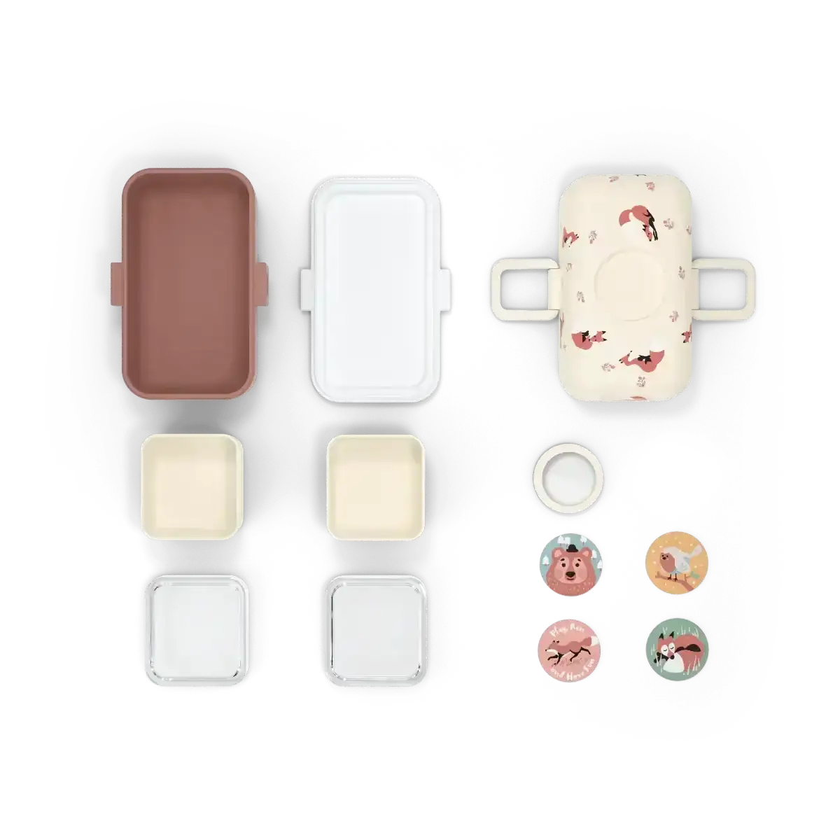 Kinder-Lunchbox mit Fuchs-Motiven, mehrere Fächer, nachhaltiges Design, kunstundspiel München