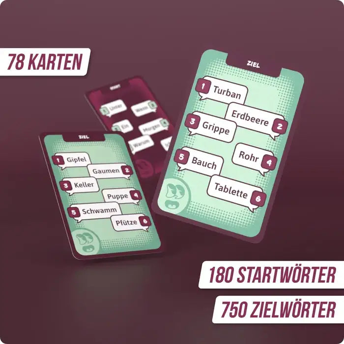 Spielkarten mit 78 Karten, 180 Startwörtern und 750 Zielwörtern für Wortspiel-Fun