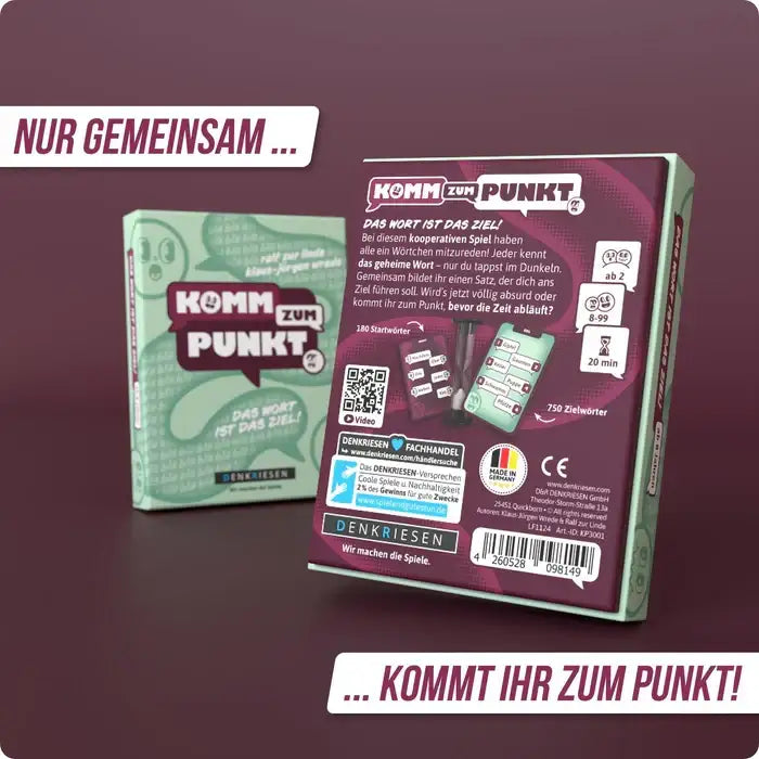 Komm zum Punkt Spielbox – kooperatives Wortspiel für Familien, nachhaltig und made in Germany