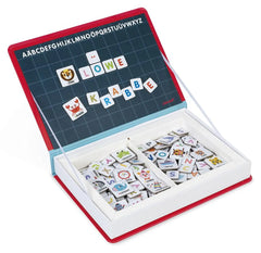 Buchformiges Lernspiel mit bunten Buchstaben und Tierbildern für Kinder