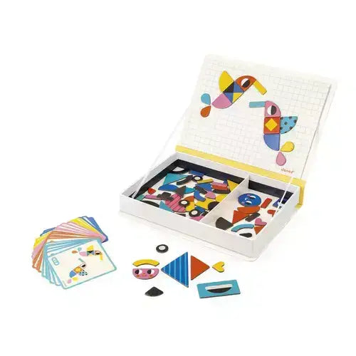 Bunte Geometrie-Spielzeug-Set mit Formen, Karten und Aufbewahrungsbox für kreatives Kinderspiel