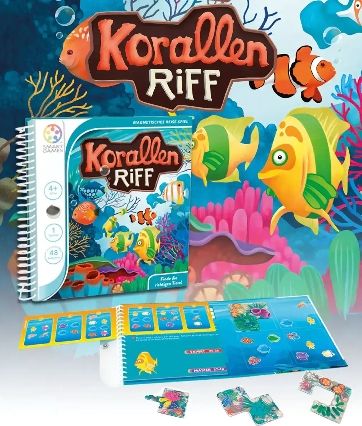 Magnetisches Reisespiel Korallenriff mit bunten Fischen und Unterwasserwelt von kunstundspiel