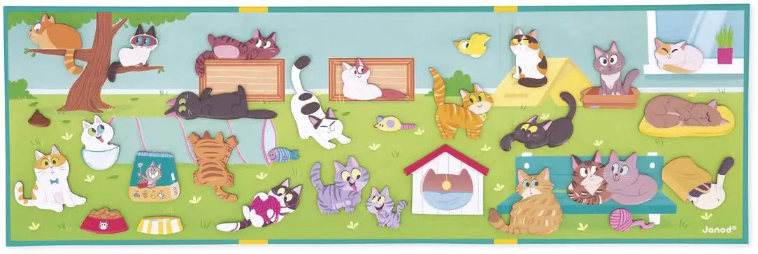 Bunte Katzen-Puzzle-Spielmatte mit nachhaltigem Holzspielzeug für Kinder, ideal als Geschenk