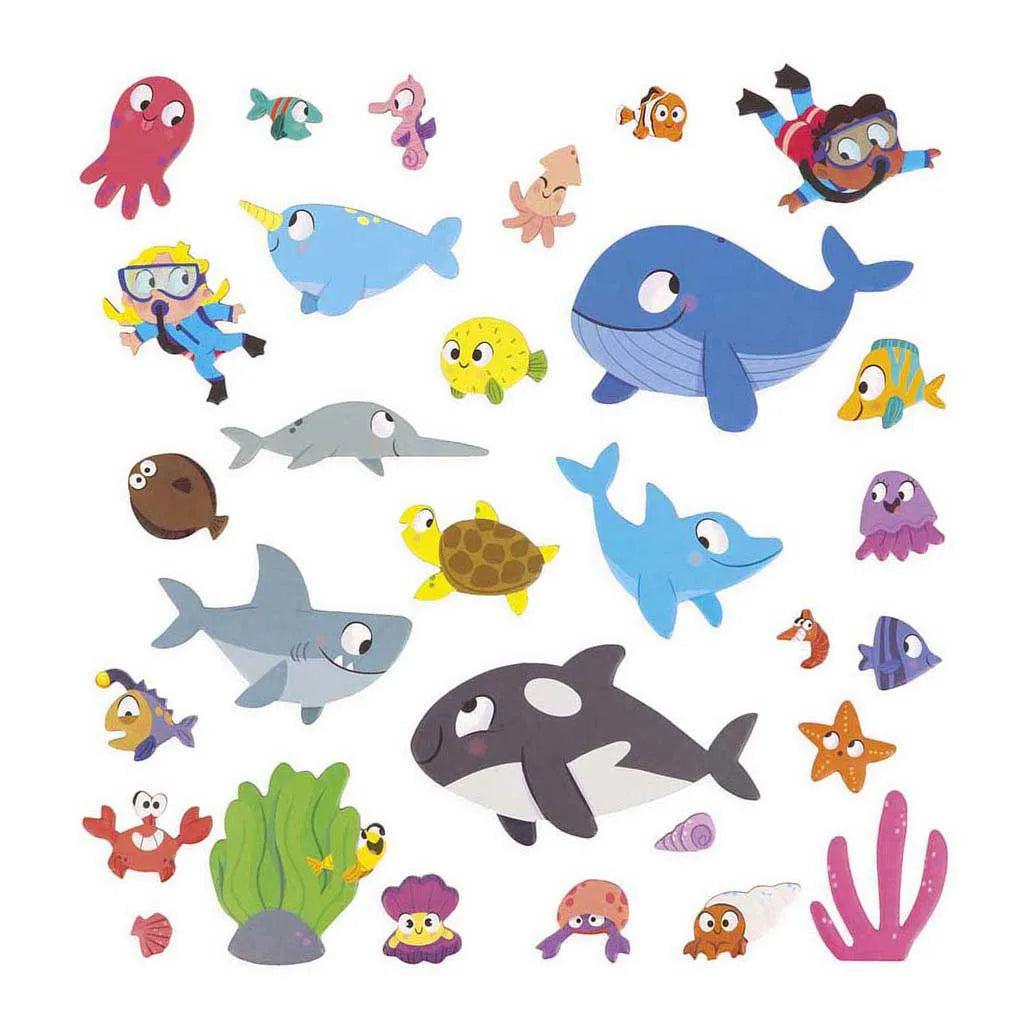 Bunte Unterwasser-Wandtattoos mit Walen, Haien, Fischen & Tauchern – kinderfreundliche Wanddekoration fürs Kinderzimmer