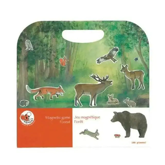Egmont Magnetspiel Wald mit Magnettieren Fuchs, Hirsch, Bär, Eichhörnchen, Eule und Hasen auf grünem Waldhintergrund