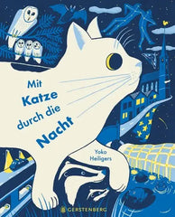 Buchcover 'Mit Katze durch die Nacht' von Yoko Heiligers, nachhaltiges Kinderbuch mit nächtlicher Illustration