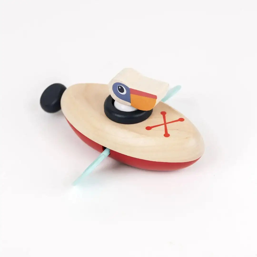 Holzspielzeug Boot mit Papagei, nachhaltiges Kinderspielzeug für kreatives Spielen