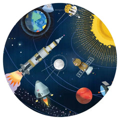 Buntes Weltraum-Motiv mit Raketen, Planeten und Sonne für Kinderzimmer-Dekoration