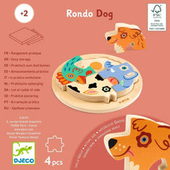 Rondo Dog Holzpuzzle von Djeco, 4-teilig, ab 2 Jahren, FSC-zertifiziertes Holz, nachhaltiges Kinderspielzeug
