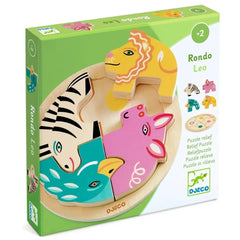 Bunte Holzpuzzle mit Tiermotiven von Djeco, ideal für Kinder ab 2 Jahren – nachhaltiges Spielzeug