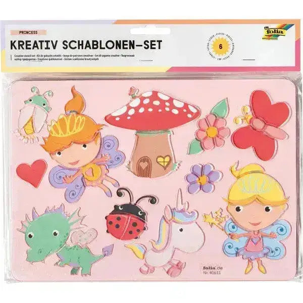 Schablonen Set kreativ Prinzessin, Schmetterling, Einhorn, Meerjungfrau - 40613 Folia