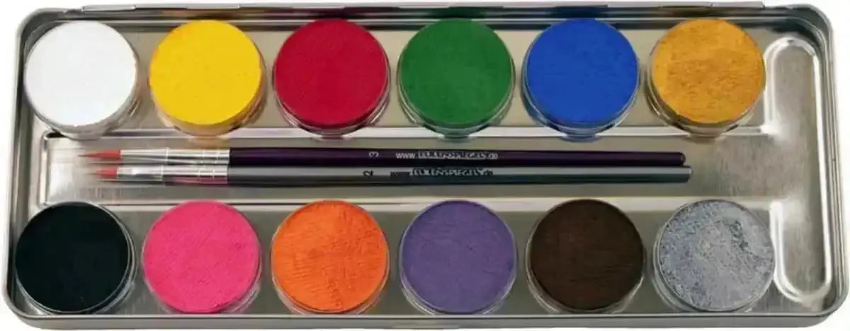 Schminkfarben 12er Metall-Palette Eulenspiegel