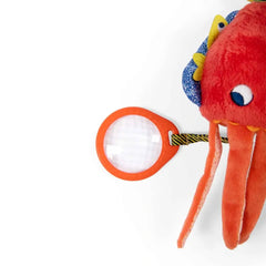 Rotes Plüsch-Oktopus-Spielzeug mit orangefarbener Lupe für Kinder