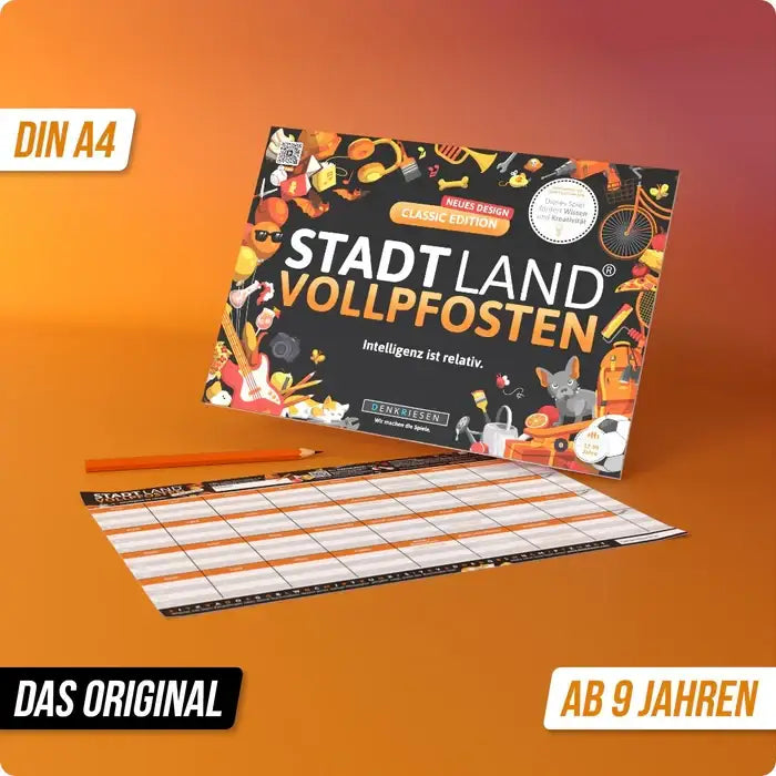 Stadt Land Vollpfosten Classic Edition Spiel für Kinder ab 9 Jahren, DIN A4, nachhaltiges Spielzeug