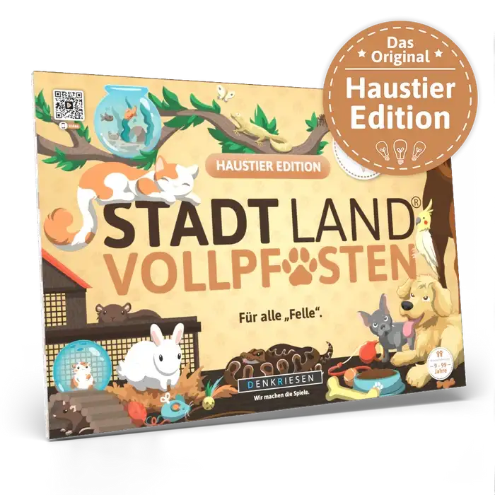 Stadt Land Vollpfosten Haustier Edition Spiel für Kinder mit niedlichen Tieren und nachhaltigem Design