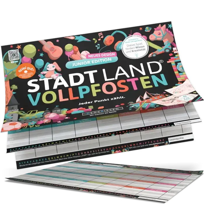 Stadt Land Vollpfosten Junior Edition – nachhaltiges Spielzeug für Kreativität und Wissen
