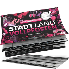 Stadt Land Vollpfosten Mädelsabend Edition Spielkarten mit bunten Grafiken und Punktefeldern