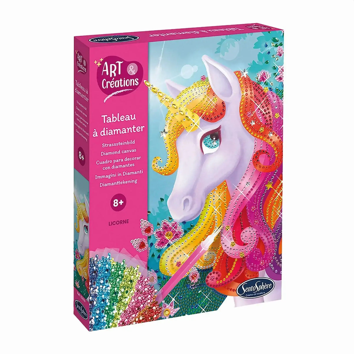 Bastelset Einhorn Strasssteinbild mit buntem Haar und glitzernden Diamanten für Kinder ab 8
