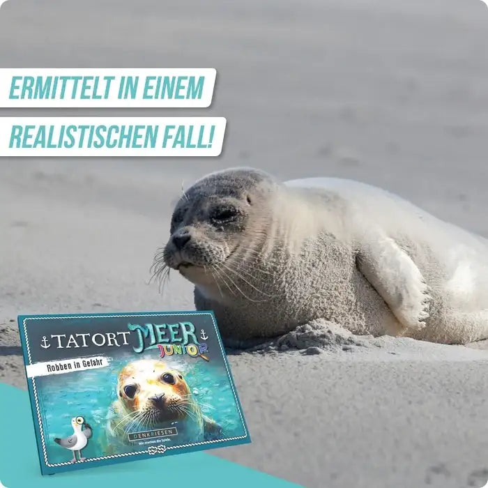 Tatort Meer Junior Spiel: Robben in Gefahr – nachhaltiges Kinderspiel mit realistischem Fall auf dem Strand