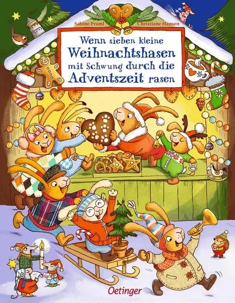 wenn-sieben-kleine-weihnachtshasen-mit-schwung-durch-die-adventszeit-rasen-gebundene-ausgabe-sabine-praml - kunstundspiel 